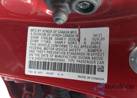 2021 Honda Civic Lx z USA, uszkodzony, nr VIN 2HGFC2F63MH556946